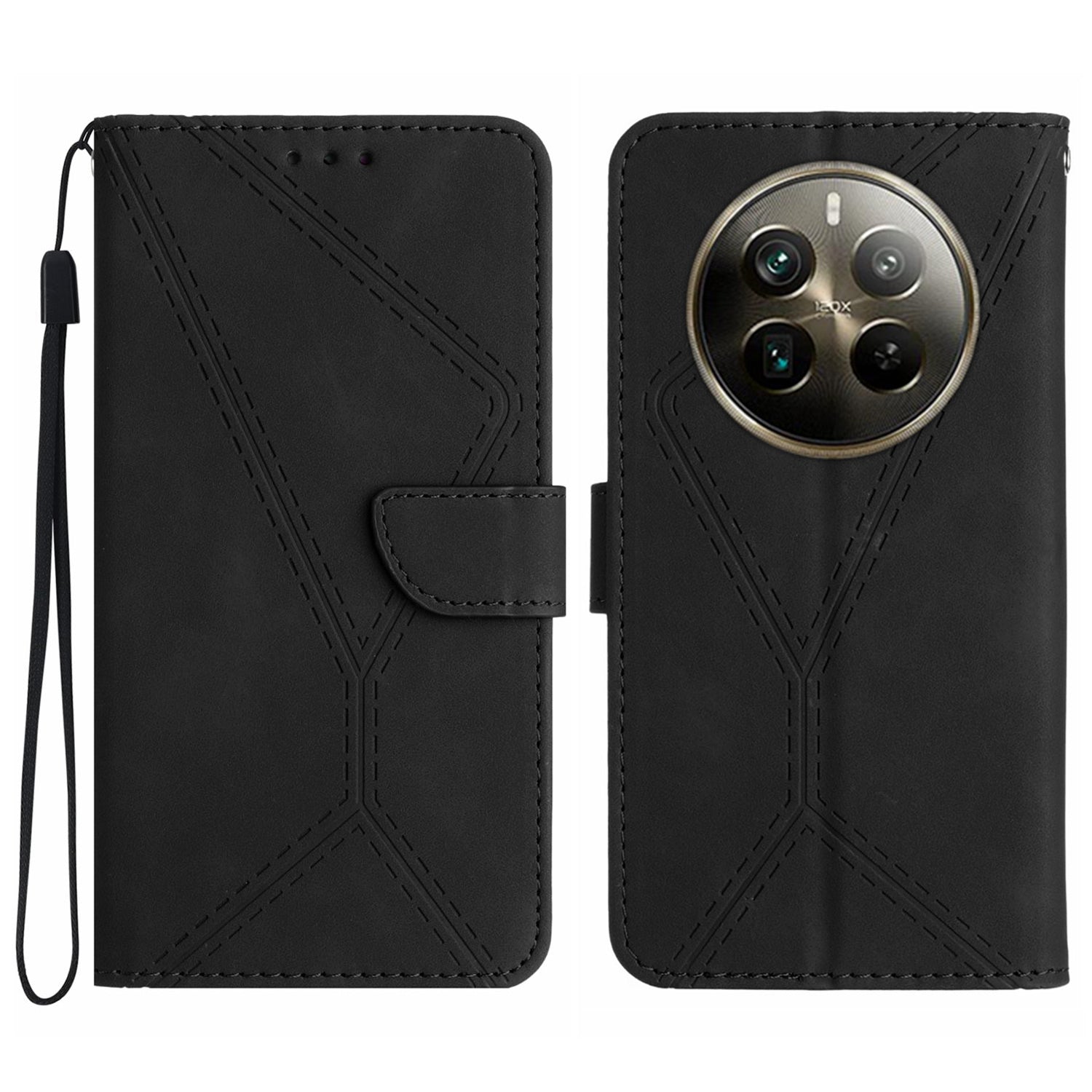HT05 For Realme 12+ 5G Wallet Case PU Leather Stand Phone Cover Lines Imprinted HT05 For Realme 12+ 5G Wallet Case PU Leather Stand Phone Cover Lines Imprinted